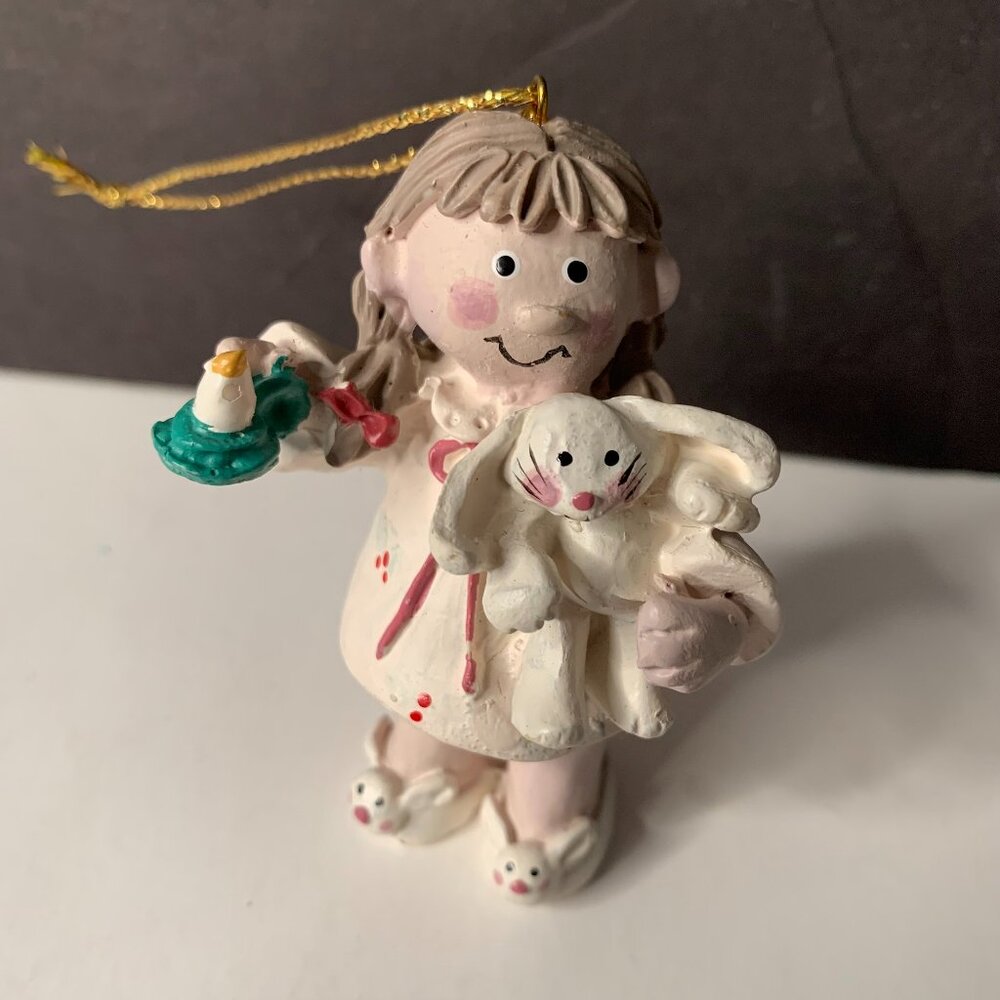 Vintage  CLASSIC HD GIRL CANDLE EASTER BUNNY RABBIT SLIPPERS Christmas Ornament